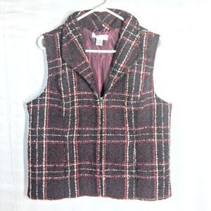 Beautiful Women's Christopher Banks Large Plaid Tweed Zippered Vest
